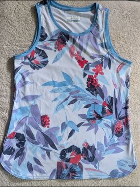 $15 Columbia Size S Chill River Floral Active Tank Top Blue EUC
